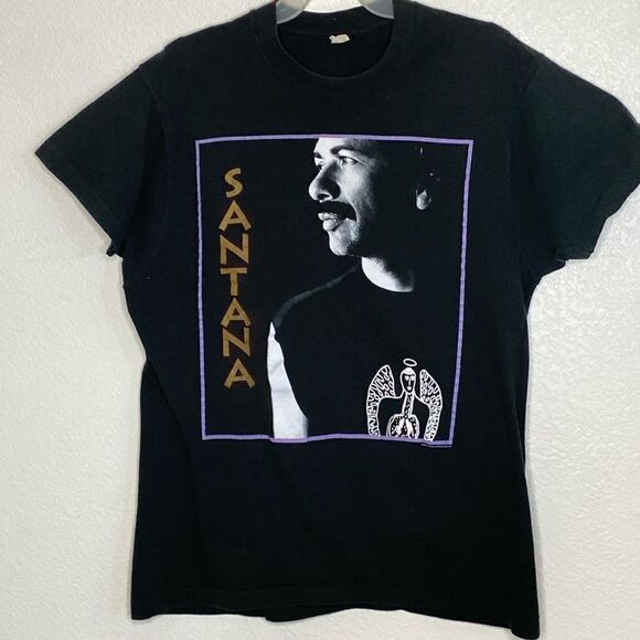SCREEN STARS Vintage 1991 Black SANTANA Single Stitch T Shirt Size XL